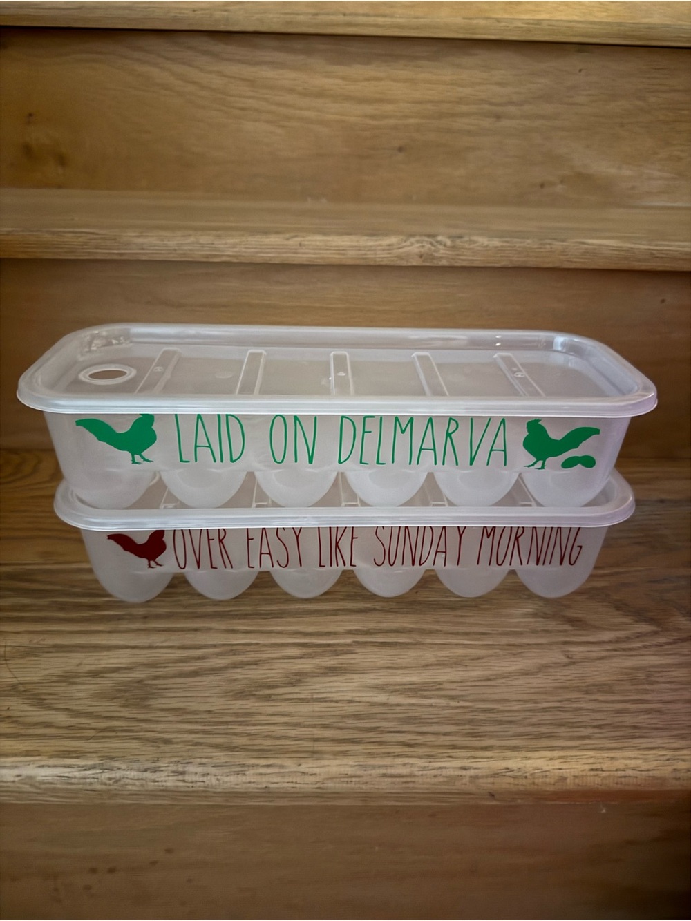 Plastic Egg Storage Container Bundle- Green & Red Text BRAND NEW